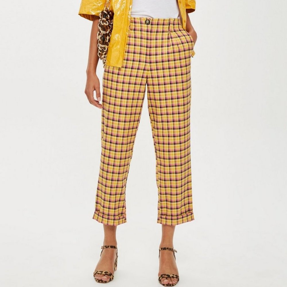TOPSHOP Yellow Pink & Black Trousers Size 8